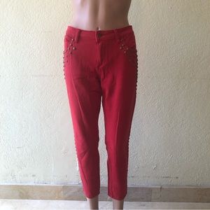 Forever 21 Women’s Size 30 Red Studded Capri Jeans Pants Stretchy Skinny Fit